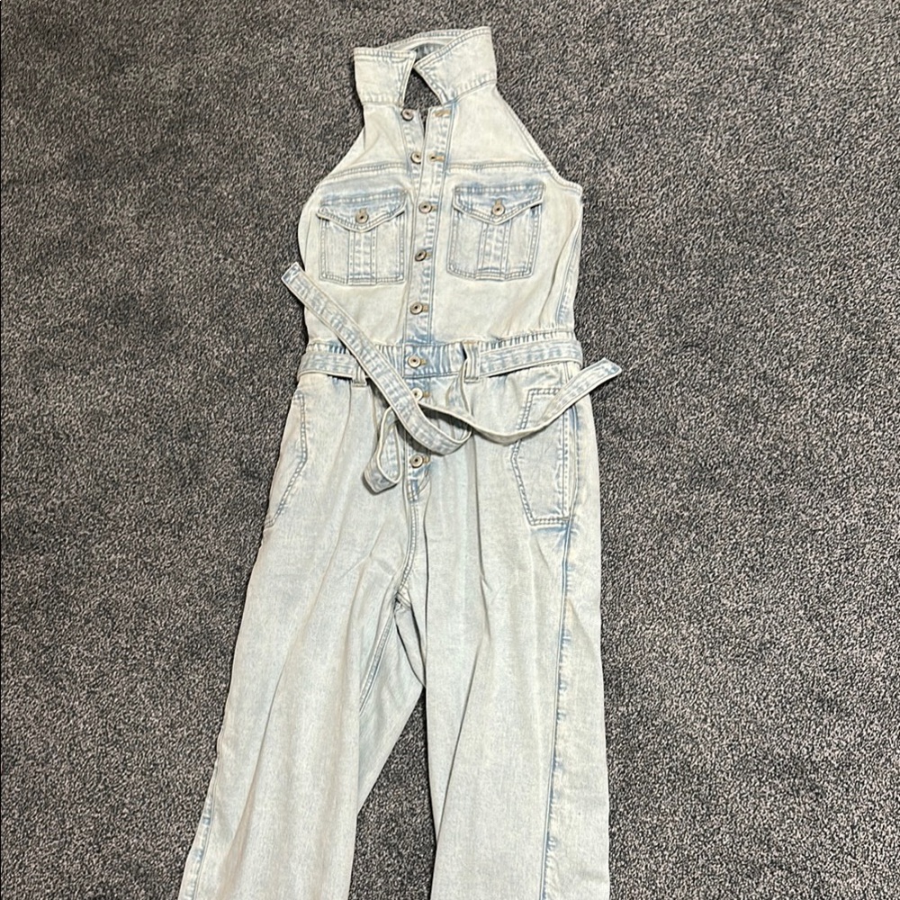 American Eagle Outfitters Light Blue Denim Jumpsuit